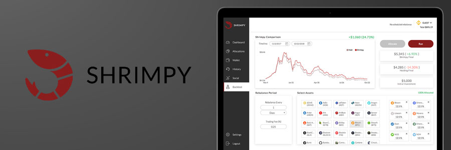 Aplicativo de rastreamento de criptomoeda Shrimpy