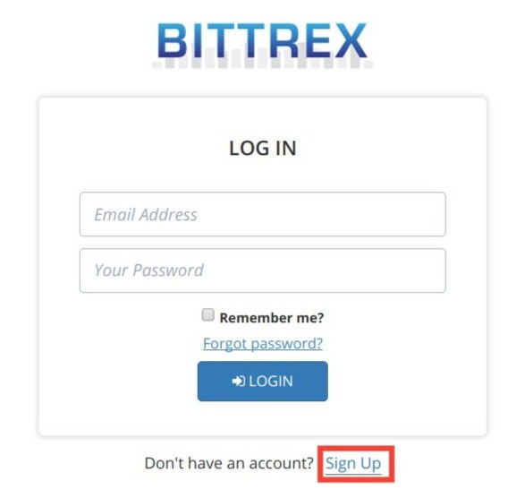 Bittrex påloggingsboks